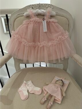 🩰 12 Mth Cupcakes & Cashmere Ballet Pink Sparkle Tulle Dress Princess 3 Pc Set
